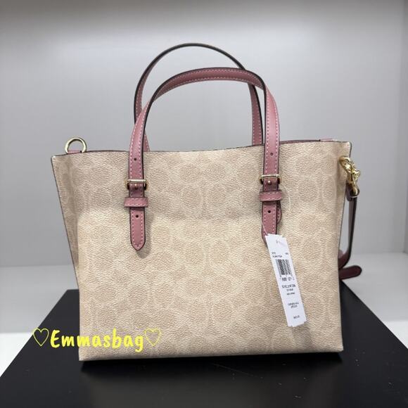 Last 1‼️Coach Mollie Tote Bag 25 Signature Canvas With Heart Charm CDF03 - Picture 7 of 10